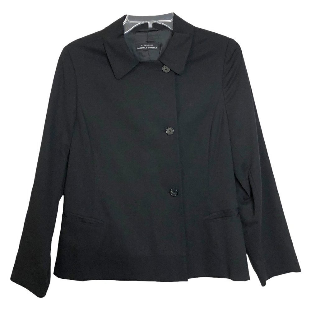 New - STRENESSE GABRIELE STREHLE Virgin Wool Black Button Front Blazer - Size 8